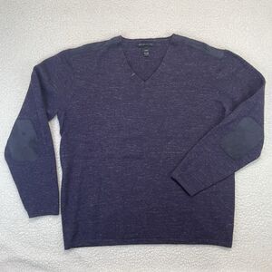 John Varvatos USA Luxe V-Neck Purple Wool Linen Sweater Mens Size XXL Leather